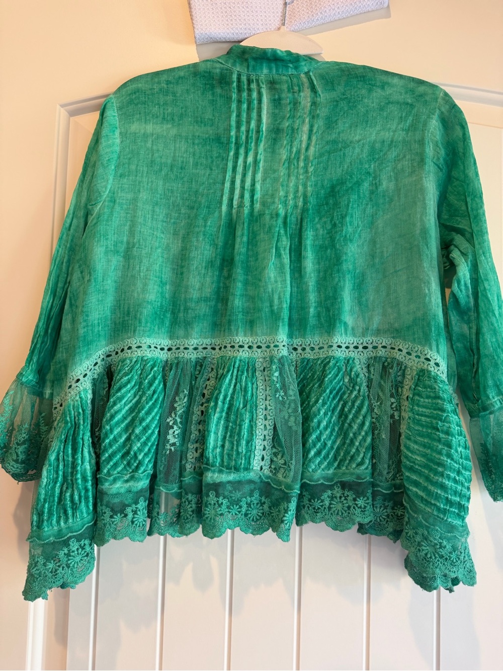 Muche et Muchette Jolene Voile Top Green Cotton Lace Embroidered Boho Blouse OS - Picture 4 of 11